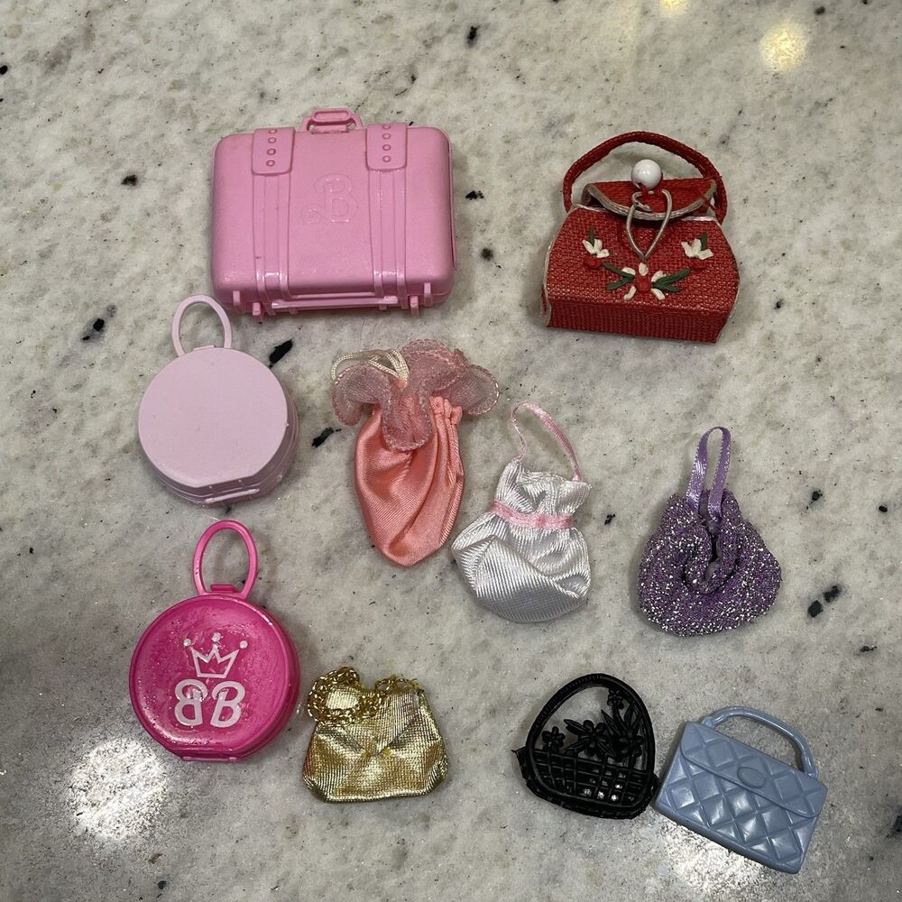 Vintage Lot Premier Barbie Red Straw Purse Handbag Suitcase Pink Gold Purple